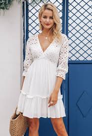 Click On The Photo To Shop This Beautiful White Spring Dress New White Cotton Lace V Neck Casual Bo In 2020 Lace White Dress Short Dresses Casual White Dress Spring