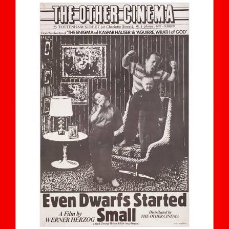 UK, Japanese, German, & US posters (+ DVD covers) for Werner Herzog's 1970  full-length feature EVEN DWARFS STARTED SMALL, now streaming via @metrograph