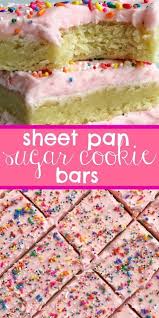 Sugar Cookie Bars Sheet Pan Cookie Bars Soft Thick Sugar Cookie Bars Topped With A Creamy And Swe Dessert Recipes Easy Cookie Bar Recipes Potluck Desserts
