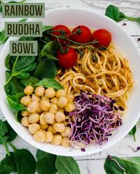 Healthy Vegan Rainbow Buddha Bowl With Pasta Healthy Vegan Recipes Pesto Pasta