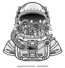 Astronaut Drawing Filled Flowers Helmet Monochrome Roses Space Space Aesthetic Ve Space Helmet Astronaut Art Astronaut Drawing Astronaut Illustration