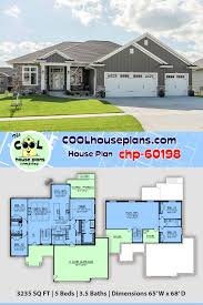 Craftsman Style House Floor Plan Chp 60198 Has 3235 Sq Ft 5 Beds 4 Baths And A 3 Bay Craftsman House Plans Craftsman Style House Plans Craftsman Style Homes
