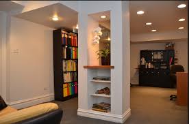 Hide A Basement Pole With A Bookcase Finishing Basement Basement Decor Basement Bedrooms