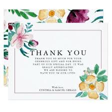 Modern Watercolor Blooms Wedding Thank You Card Invitations Custom Unique Diy Personalize O Wedding Thank You Cards Wedding Thank You Gifts Wedding Thank You