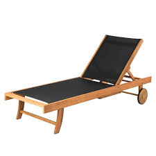 Patio Sense Sanur Sun Natural Adjustable Wood Outdoor Lounge Chair In Black 62689 The Home Depot Lounge Chair Outdoor Patio Lounge Sun Lounger