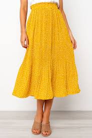 Black And Yellow Pleated Skirt Women Polka Dot Pleated Skirt Spring Summer Pocket Elastic Waist Boho Beach Midi Long Skirt Yellow Long Skirts For Women Womens Long Skirt Midi Skirt With Pockets