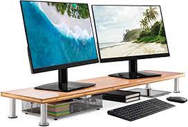 $116.99 your price for this item is $116.99. Amazon Com Large Dual Monitor Stand For Computer Screens Solid Bamboo Riser Supports The Heaviest Monitors Printers Laptops Or Tvs Perfect Shelf Organizer For Office Desk Accessories Tv Stands