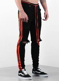Black And White Striped Jeans Men Double Striped Track Jeans V2 In Black And Orange Tomboy Style Outfits Striped Jeans Mens Clothing Styles