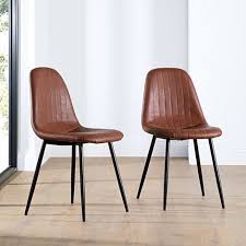 Buy products such as homcom 2 piece mid century modern dining side chair upholstered faux leather seat, walnut at walmart and save. Brown Leather Dining Chairs Furniture And Choice
