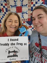 2nd hopper today, Freddy, at A Touch of Patience Quilting in Taft with Dana  Pallotti.