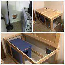 From fancy feeding stations to designer crate furniture, peyton knows how to ensure comfort to your furry companion without compromising on the aesthetics of your home. Litter Box Enclosure Door From Living Room To Garage Litter Box Enclosure Hiding Cat Litter Box Cat Litter Box Diy
