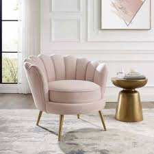 Soft Pink Velvet Round Back Petals Gold Legs Armchair Accent Arm Chairs Velvet Chair Stylish Furniture