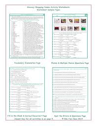 grocery shopping combo activity worksheets teaching resources
