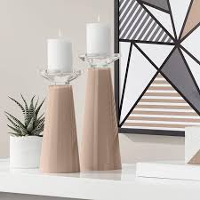 Shop for pillar glass candle holders online at target. Meghan Mocha Brown Glass Pillar Candle Holders Set Of 2 53j46 Lamps Plus