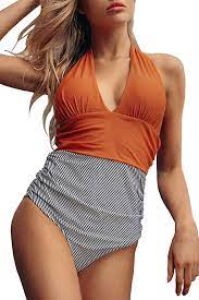 Cupshe Women S One Piece Swimsuit Halter Plunge Neck Ruched Tummy Control Bathing Suits At A In 2021 Tummy Control Bathing Suits One Piece For Women One Piece Swimsuit