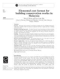 ◊ prime cost sums ◊ preliminaries ◊ contingencies ◊ contractor's design fees on a design and build contract. Pdf Elemental Cost Format For Building Conservation Works In Malaysia