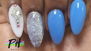 White and silver nails are officially the prettiest look this season. Simple Christmas Nails Blue White Silver Acrylic Full Set Watch Me Work Youtube