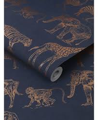 Zebra navy gold sparkly sateen duvet cover by roostery. Boutique Safari Animals Wallpaper Navy Blue Rose Gold Graham Brown 104893