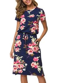 Casual Dress Floral Short Sleeve Casual Pockets Midi Dress 28 Design And Color Options Midi Dress Casual Women S Floral Shorts Fashion