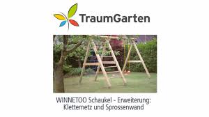 Weitere ideen zu kinder klettergerüst, kletternetz, kletterwand. Winnetoo Schaukel Erweitert Mit Kletternetz Und Sprossenwand Traumgarten Youtube