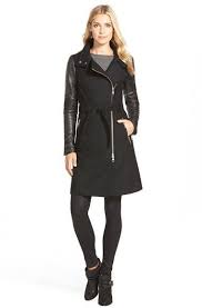 730 Mackage Leather Sleeve Long Wool Blend Trench Coat Long Leather Coat Leather Sleeve Coat