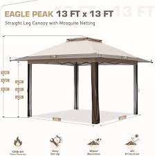 The roof of the canopy is made of heavy duty polyester fabric that comes in 6 standard colors or with custom branding. Buy Eagle Peak 13 X 13 Pop Up Gazebo Tent Instant W Mosquito Netting Outdoor Gazebo Canopy Easy Set Up Folding Shelter Beige Brown Online In Japan B08qf26xhp
