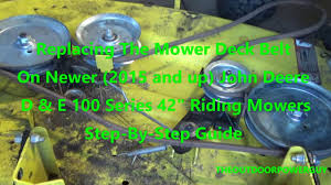 Longer belt life adds to the efficiency of the higher horsepower. Replacing The Deck Belt On Newer John Deere D E 100 Series 42 Riding Mowers Youtube