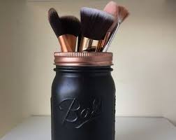 Black And Rose Gold Makeup Brushes Black And Rose Gold Mason Jar Makeup Brush Holder Mason Jar Diy Mason Jars Ball Mason Jars