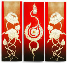 Floral and leaves of thai pattern clipart image. Flower Art Traditional Thai Golden Lotus Wall Art Royal Thai Art