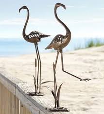 Flamingo Metal Garden Art Set Of 2 In Metal Yard Sculpture Garden Art Statues Metal Garden Art Garden Statues