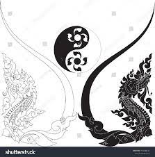 abstract swirl floral naga dragon and yin yang symbol southeast asia traditional thai laos and cambodia artwork style balancing act งานศ ลปะ ศ ลปะ ศ ลปกรรม