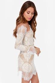 For Love Lemons Grace Beige And White Lace Dress Lace White Dress Dresses White Lace Long Sleeve Dress