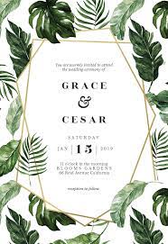 Tropical Leaves Wedding Invitation Template Greetings Island Wedding Invitations Leaves Bridal Shower Invitations Templates Free Wedding Invitations