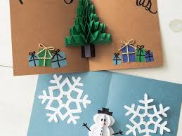 The pop up section of this card is created by adhering the christmas tree to the fold in the middle of the inside of the card. Diy Pop Up Christmas Cards 2 Ways Tree Card Snowman Card
