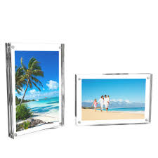 Lavie home 5x7 picture frames 6 pack silver simple designed photo frame with. Acrylic Picture Frames 5x7 Clear Freestanding Block Frame With Double Sided Photo Art Display And Magnetic Closure Set Of 2 By Lavish Home Walmart Com Walmart Com