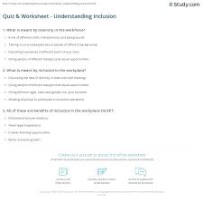 These funny questions are neither personal nor political, so they won't make anyone uncomfortable. Quiz Worksheet Understanding Inclusion Study Com