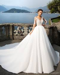 Sexy Boat Neck Royal Train 2017 Princess A Line Wedding Dress 2018 Luxury Appliques Beads Full Sleeve Vestido De Noiva Wedding Gown