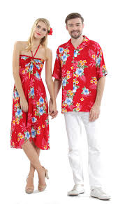 Hibiscus Red Couple Aloha Set Hawaiian Party Outfit Hawaiian Outfit Luau Dress