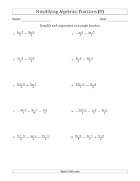 The Simplifying Simple Algebraic Fractions Harder B Math Worksheet From The Algebra Worksheets Page At Math Drills In 2020 Simplify Math Algebra Worksheets Algebra
