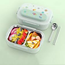 316 Stainless Steel Insulated Lunch Box Children Portable Compartment Lunch  Case, Style: Light Green 2 Grids