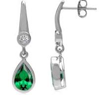 9X6mm Created Pear Shape Nano Green Emerald White Gold Plated 925 Sterling  Silver Business Attire Drop Dangle Post Earrings May Gemstone Birthstone