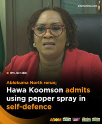 Former Awutu‑Senya East MP, Mavis Hawa Koomson, breaks silence after  deploying pepper spray during the tumultuous Ablekuma North parliamentary  rerun last Friday, 11 July, stating her actions were a protective measure  amid