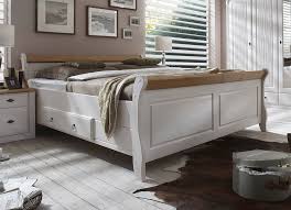 B214 x l218 x h120 cm. Bett 200x200 2 Schubladen Kiefer Massiv 2farbig Weiss Lasiert Gelaugt Geolt Casade Mobila