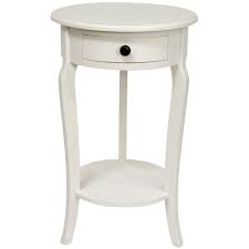 Small Round White Accent Table For Living Room End Tables With Drawers End Tables Oriental Furniture Base is painted white and distressed with early american stain.