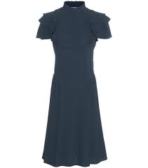 Prada Ruffled Crepe Dress Crafted From Tactile Crepe In A Dark Shade Of Petrol Green This Dress From Prada Ha Fashion Dresses Green Ruffle Dress