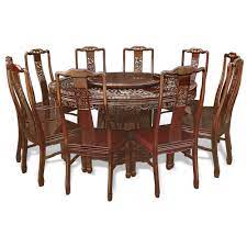 60 In Rosewood Dragon And Phoenix Mother Pearl Inlay Round Dining Table With 10 Chairs Formal Dining Room Sets Asian Furniture Round Dining Table