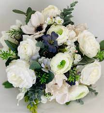 White Dusty Blue Artificial Wedding Flower Bridal Bouquet Rustic Navy Wedding Flower Bouquet Bridesmaids Faux Flower Winter Bouquet Wedding Flowers Bridal Bouquets Artificial Flowers Wedding Artificial Flower Bouquet