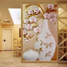 L'influence éclectique des cultures de l'extrême orient dans un salon moderne. á»™ á»™ Grande Fleur Vase Mural Personnalise Taille 3d Papier Peint Relief Pour Salon Moderne Decor Simple Couloir D Entree Revetement Mural Lighting Com Z13