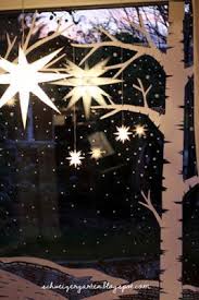 Adventsfenster Ideen Papier Winterlandschaft Birken Herrnhuter Stern Adventfenster Adventsfenster Adventsfenster Ideen