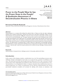 Pdf Power To The People How Far Has The Power Gone To The People A Qualitative Assessment Of Decentralization Practice In Ghana